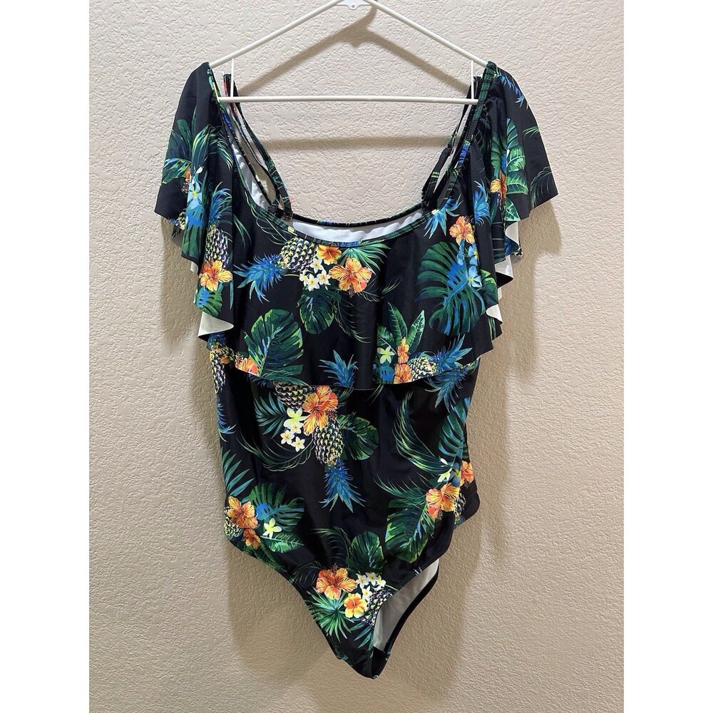 NWT Daci Tropical Pineapple Print Ruffled Top One Piece Swimsuit SIZE 18W